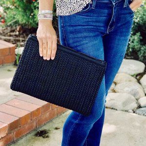 Ryder Black Woven Flat Envelope Clutch